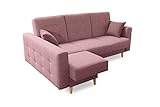 Robin Hilton Ecksofa mit Schlaffunktion Bettkasten 2 Kissen Sofa L-Form Schlafsofa Freistehende Eckcouch Schlafcouch Wohnzimmermöbel Wohnlandschaft Flamingo