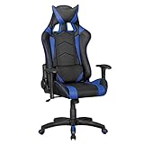 möbelando Score - Gaming Chair aus Kunstleder in Schwarz/Blau| Schreibtisch-Stuhl in Leder-Optik | Design Racing Chefsessel mit Armlehne | Gamer Bürostuhl mit Sport-Sitz und Kopfstütze