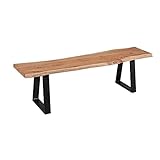 Esszimmer-Bank Gaya Baumstamm Massivholz Akazie 160 x 45 x 40 cm | Robuste Naturholz Küchenbank mit hoher Stabilität | Echtholz Essbank mit Baumkante | Holzbank im Landhaus-Stil
