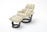 Robas Lund Sessel Leder Relaxsessel TV Sessel mit Hocker bis 180 Kg, Fernsehsessel Echtleder creme, Calgary XXL