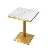 BOWCOM Marmor-Couchtisch, runde Büro-Beistelltische mit Metallsockel, Marmor-Sofa-Beistelltisch für Wohnzimmer, Empfangszimmer, Café und Milchteeshop, A-Quadrat: 60 x 60 x 75 cm