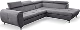 WFL GROUP Modern Ecksofa - Schlafsofa mit Bettkasten - 3 Sitzer Sofa - Couch mit Schlaffunktion Bettfunktion L-Form mit Ottomane - Rechts - Grau
