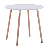 BenyLed Runder Esstisch mit MDF-Platte, Küchentisch, moderner Freizeittisch mit Holzbeinen, Couchtisch für Küche, Esszimmer & Wohnzimmer (Weiß, 80 * 80 * 75cm)