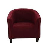 FZ FUTURE Samt Sesselbezug Stretch Weich Universal-Sesselschoner Sesselhusse für Cocktailsessel Waschmaschinenfest rutschfest Sofa Möbelschutz für Clubsessel Loungesessel,Wine red