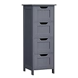 VASAGLE Badezimmerschrank, Badschrank, Beistellschrank mit 4 Schubladen, 30 x 30 x 82 cm, für Badezimmer, Wohnzimmer, Esszimmer, Küche, modern, grau LHC040G01