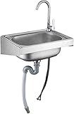 LIQEE Mobile Spüle Spülbecken Küchenspülen Wandmontierte Edelstahlspüle,einfache Gemüsespüle,kleine Haushaltsspüle,platzsparend,mit Ständer,Wasserhahn,Abflussset