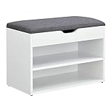 [en.casa] Schuhbank Gentofte 60x30x46cm Schuhschrank mit 3 Ablagefächern Schuhablage für 4 Paar Schuhe Sitzbank Weiß/Grau