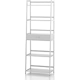 PNNERR Bücherregal, Leiterregal mit Schubladen, 5 Etagen, hohes Bücherregal, offenes Bücherregal for Schlafzimmer, Wohnzimmer, Büro (Color : Argento, Size : One Size)