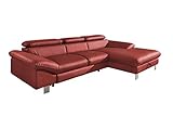 Mivano Ecksofa Driver mit Schlaffunktion und Stauraum / Ledersofa in L-Form mit Recamiere rechts / Inkl. verstellbare Kopfstützen / 266 x 73 x 169 / Kunstleder rot