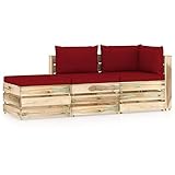 ZEYUAN 3-TLG. Garten-Lounge-Set mit Kissen, Balkon Möbel, Gartensofa, Balkonmöbel Set, Terrassenmöbel, Gartenlounge Outdoor, Lounge Garten, Sitzecke Balkon, Grün Imprägniertes Holz