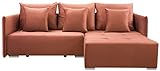 MKS MEBLE Ecksofa Wohnzimmer - Wohnlandschaft - L-Form Couch mit Schlaffunktion - Bettsofa - Wohnzimmer L Couch - Polstersofa mit Bettkasten - Platino Orange