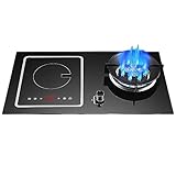 Gasherd Mit Induktionskochfeld,Gasherd 2-Flammiges Gas-Kochfeld Abnehmbares Induktionskochfeld,7.2kw Leistung 3000w Leistung 180min Timer Garen Flammenausfallschutz, Left electric-Liquefied gas