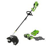 Greenworks GD40BCK2X Akku Freischneider mit bürstenlosem Motor, Geschirr, verstellbarer Höhe, 40 cm Schnittbreite, 2 mm Nylonfäden oder 25 cm Klinge, 2 x 40 V Akku und Ladegerät, 3 Jahre Garantie