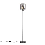 Qazqa - Design Stehleuchte I Stehlampe I Standleuchte I Lampe I Leuchte schwarz mit Rauchglas - Qara I Wohnzimmer I Schlafzimmer - Länglich - LED geeignet E27