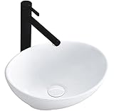 REA Waschbecken Waschtisch Aufsatzwaschbecken Keramik Handwaschbecken Aufsatz Waschschale Mini Oval 27x34 Weiß Badezimmer Armatur Wasserhahn Bad Armaturen Nano-Beschichtung