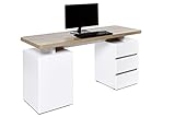 Amazon-Marke: Movian Skadar Schreibtisch mit 1 Tür und 3 Schubladen, 150 x 55 x 75,5 cm, weiß/hellbraune Oberseite mit Eicheneffekt
