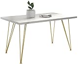 WFL GROUP Rechteckig Ausziehbarer Golden Esstisch - Loft Style Tisch mit Metallbeinen - 140 bis 240 cm - Industrieller Glamour Tisch für Wohnzimmer - Weißer Marmor - 140 cm