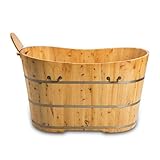 PureHaven freistehende Holzbadewanne 150x62cm aus Zedernholz 150 L ergonomische Formgebung pflegeleichte Oberfläche verstärkter Rahmen inkl. Ablauf