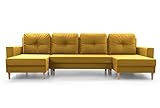 mb-moebel Carl U großes Ecksofa XXL in U-Form, umwandelbar, mit Truhe 6/7-Sitzer, aus Stoff, für Wohnzimmer & Wohnzimmer, 300 x 137 x 84 cm, Gelb