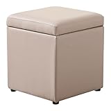 Polsterhocker, Fußhocker, Sitzbank Gepolsterte Mit Stauraum Sofa Hocker Wasserdichtes Leder Hocker Mit Stauraum Und Holzrahmen Für Wohnzimmer,Soft Sitzkissen(Size:35 * 35 * 40CM,Color:Rosa Grau)
