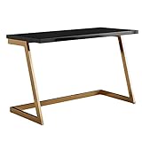 FineBuy Schreibtisch 120x55x76 cm Hochglanz Schwarz/Gold PC-Tisch mit Metallbeine | Design Computertisch | Home-Office Bürotisch | Konsolentisch Modern