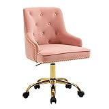 Sepnine Home Samt Bürostuhl Tufted Computer Stuhl Swivel Einstellbare Akzent Vanity Stuhl mit Armen Nailhead Trim für Schlafzimmer (Pink)