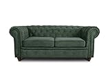 Sofa Chesterfield Asti 2-Sitzer, Couchgarnitur 2-er, Sofagarnitur, Couch mit Holzfüße, Polstersofa - Glamour Design (Grün (Capri 74))