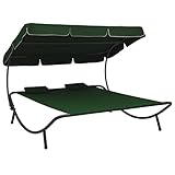 ZEYUAN Garten-Sonnenliege mit Sonnendach und Kissen, Balkonliege, Gartenliege, Sonnenbett Outdoor, Gartenliegestühle, Freizeitliege, Strandliege, Gartenmöbel, Himmelsliege, Grün