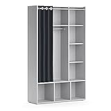 Vicco Kleiderschrank Schlafzimmerschrank Garderobe Luigi 104x174 modern Schrankregal Organizer Vorhang Kleiderstange Fächer Aufbewahrung Ablage (Grau ohne Faltbox)