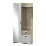 Mirjan24 Garderoben-Set Epic, praktische Wandgarderobe mit 2 Kleiderhaken, Schrank und Schuhschrank geeignet als Flurgarderobe (Sonoma/Weiß)