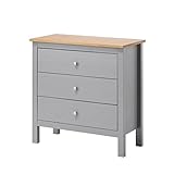 hagge home Skandinavisch Holz Kommode mit 3 Schubladen Sideboard Ladenkommode Beistellschrank für Flur Wohnzimmer Schlafzimmer 75x37x75cm Braun/Grau