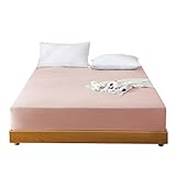 Keowin Bettlaken 140x200 mit Gummizug, Spannbettlaken 140x200 Boxspringbett Spannbetttuch Bettlaken Jersey 150x200 Soft Sleep Matratzentopper, Matratzenhöhe bis 30 cm, Rosa
