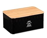 Kesper 18047 schwarze Brotbox aus Weißblech und Bambus im Landhaus-Stil/Brotaufbewahrung/Country Collection, 28 x 18 x 13 cm