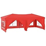vidaXL Partyzelt mit Seitenwänden Faltbar Pavillon Gartenpavillon Gartenzelt Festzelt Faltpavillon Bierzelt Vereinszelt Outdoor Rot 3x6m