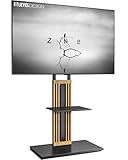 FITUEYES Design TV Ständer aus Buchenholz, TV Standfuss für 55 60 65 70 75 80 Zoll große Fernseher bis 50kg, Höhenverstellbar Schwenkbar TV Stand mit Verstellbarer Ablage, Zen Serie