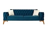 Baumann Wohndesign Schlafsofa »Monaco 3-Sitzer Chesterfield Samt Schlafsofa ***5 Jahre Garantie***«, Mit Bettfunktion (Samt Petrol)