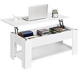 Yaheetech Couchtisch mit Höhenverstellbarer Platte Kaffeetisch ausziehbarer Wohnzimmertisch Sofatisch für Wohnzimmer, Büro, weiß