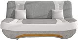 Sofa mit Schlaffunktion und Bettkasten, Couch für Wohnzimmer, Schlafsofa Federkern Sofagarnitur Polstersofa Wohnlandschaft mit Bettfunktion - 194x92x94 -FEBA Helgrau+Weiß (Sawana 21 + Soft 17)