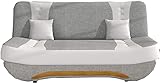 Sofa mit Schlaffunktion und Bettkasten, Couch für Wohnzimmer, Schlafsofa Federkern Sofagarnitur Polstersofa Wohnlandschaft mit Bettfunktion - 194x92x94 -FEBA Helgrau+Weiß (Sawana 21 + Soft 17)