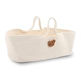 SALALIS Baby-Moses-Korb Baby-Schlafkorb Tragbarer Moses-Korb Stubenwagen Faltbares Baumwollseil-Baby-Nest-Bett mit Matratzenauflage für Jedes Wohnzimmer, Schlafzimmer, Kinderzimmer(Weiß)