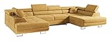 MKS Meble Ecksofa Wohnzimmer - Wohnlandschaft - U-Form Couch mit Schlaffunktion - Bettsofa - Wohnzimmer U Couch - Polstersofa mit Bettkasten - Gustaw U Gelb Kronos