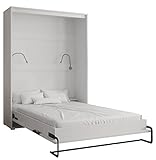 KRYSPOL Bett im Schrank Home, Vertikal, Schlafzimmer, Jugenzimmer, Modern Design (Weiß matt, 140 x 200 cm)