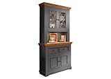 Woodroom Oslo Buffet Vitrine Vitrinenschrank Standvitrine Wohnzimmerschrank, Holz, Grau, Hoch und Schmal