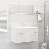 TECHPO 2-teiliges Badezimmer-Möbel-Set aus weißem Holz, mit Farbe: Weiß