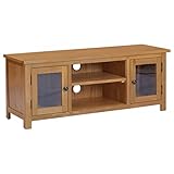 TV-Schrank 110x35x44 cm Eiche massiv, Material: Eiche massiv, naturfarben, Glas, MDF