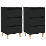 BULANED Nachttische mit Massivholz-Beinen 2 STK Nachtschrank, Nachtkästchen, Nachtkommode, Bedside Table, Nacht Tisch, Schwarz 40x35x69 cm