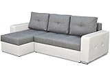 Bonni Ecksofa Gladje mit Schlaffunktion, Eckcouch, Schlafsofa, L-Form Sofa, Polsterecke mit Bettkasten, Klappsofa, Schlafcouch, Bettsofa, Couchgarnitur, Sofagarnitur (grau/weiß)