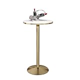 SONLED Bistro-Tisch, rund, Barhöhe, Cocktailtisch, weiß, rund, Marmor, Bartisch mit Metallrahmen (Größe: Höhe: 105 cm)