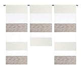 Decocompany Home Design Mini Flächenvorhang Set beige weiß 2280-13 | 3 Teile | Scheibengardine Gesamtbreite 90cm (3x30cm) Höhe 80/60/80cm