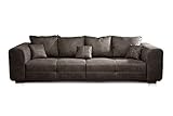 CAVADORE Big Sofa Mavericco / Big Couch im modernen Design in Lederoptik / Inklusive Rückenkissen und Zierkissen / 287 x 69 x 108 cm (BxHxT) / Mikrofaser Anthrazit